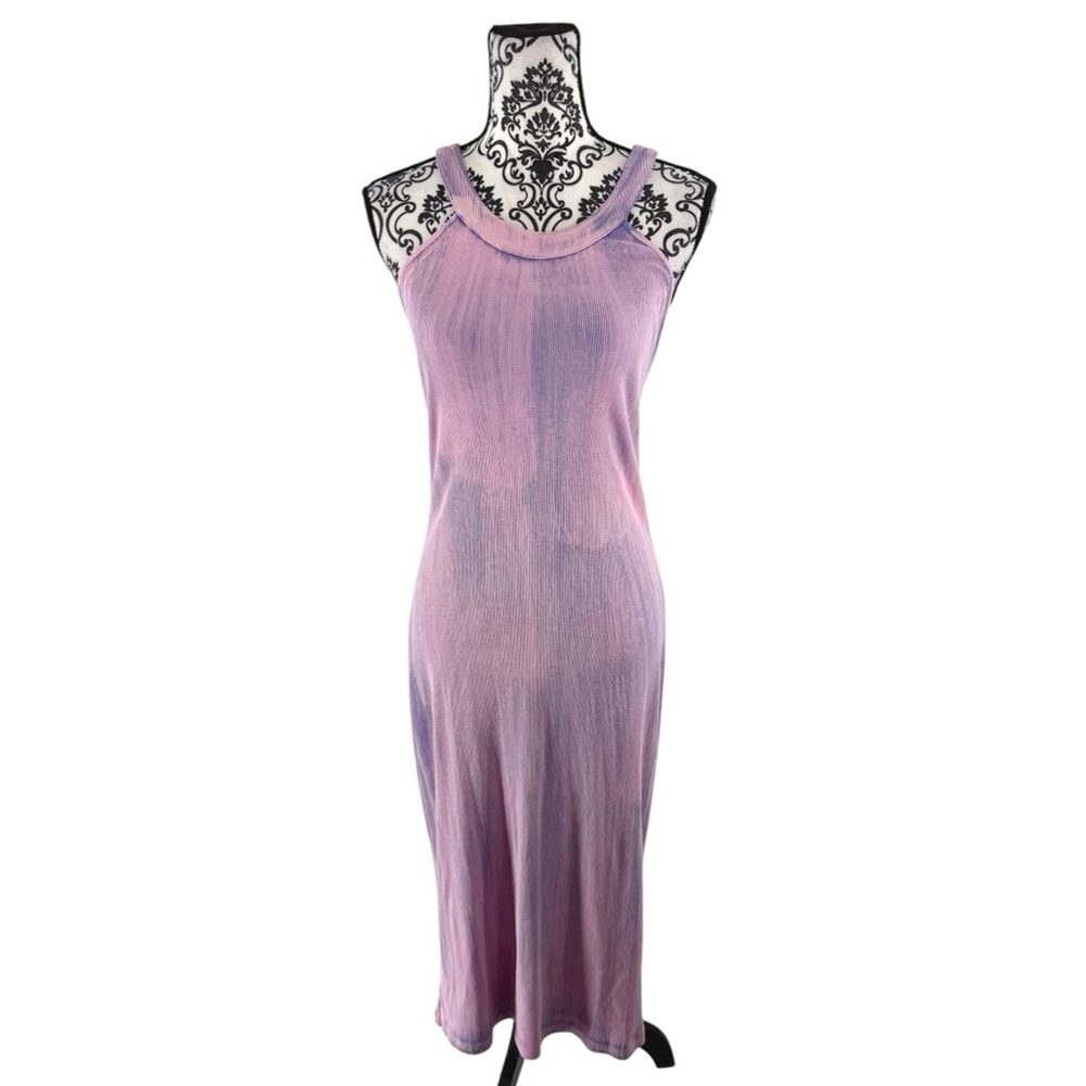 NWT Young Fabulous & Broke Purple Tie Dye Ribbed Midi Dress M Cross Back Halter